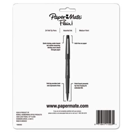 Paper Mate Point Guard Flair Felt Tip Porous Point Pen, Stick, Medium 0.7 mm, Assorted Tropical Vacation Ink and Barrel Colors, 24/Pack (1978998)