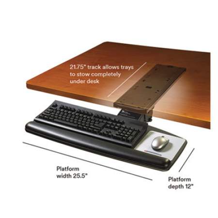 3M Positive Locking Keyboard Tray, Standard Platform, 21.75" Track, Black (AKT70LE)