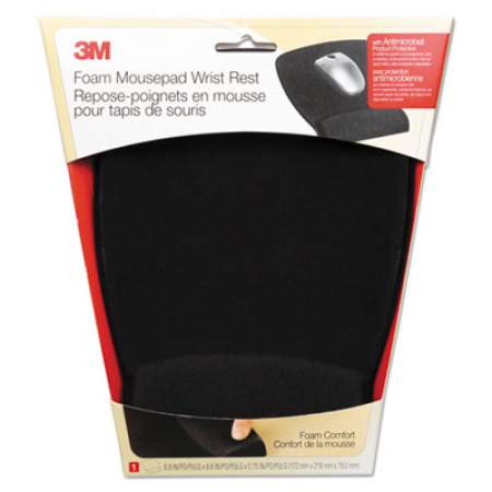 3M Antimicrobial Foam Mouse Pad Wrist Rest, Nonskid Base, Black (MW209MB)