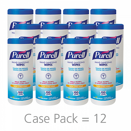 Premoistened Hand Sanitizing Wipes, 5.78 x 7, Fresh Citrus, White, 100/Canister, 12 Canisters/Carton (911112CT)