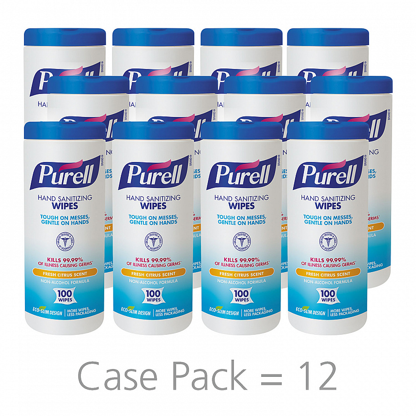 Premoistened Hand Sanitizing Wipes, 5.78 x 7, Fresh Citrus, White, 100/Canister, 12 Canisters/Carton (911112CT)