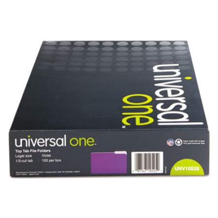 Universal Deluxe Colored Top Tab File Folders, 1/3-Cut Tabs, Legal Size, Violet/Light Violet, 100/Box (10525)