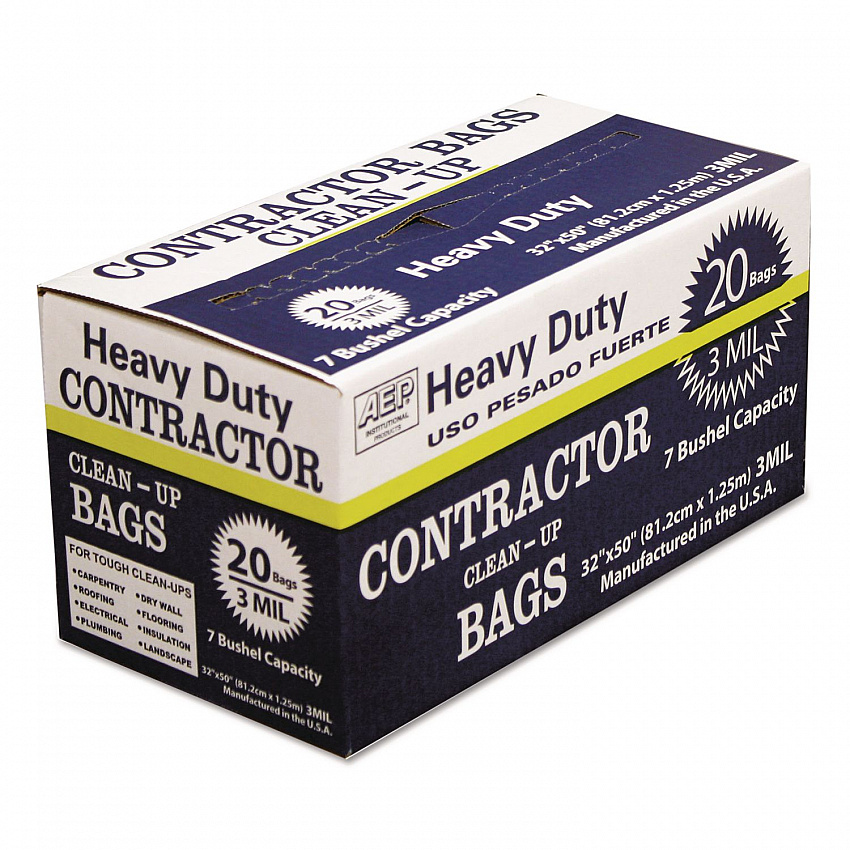 Heavy-Duty Contractor Clean-Up Bags, 60 gal, 3 mil, 32" x 50", Black, 20/Carton (186470)