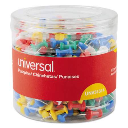 Universal Colored Push Pins, Plastic, Assorted, 3/8", 400/Pack (31314)