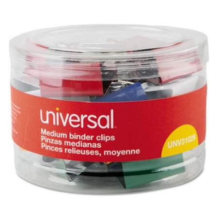 Universal Binder Clips in Dispenser Tub, Medium, Assorted Colors, 24/Pack (31029)