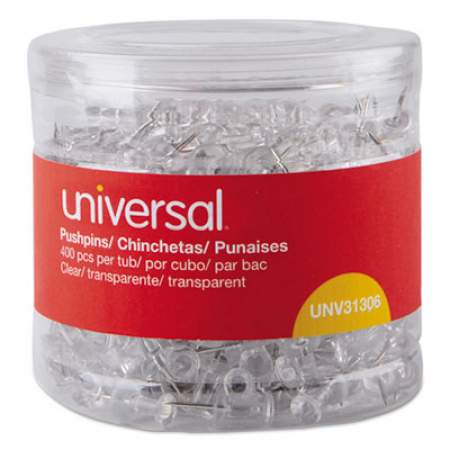 Universal Clear Push Pins, Plastic, 3/8", 400/Pack (31306)