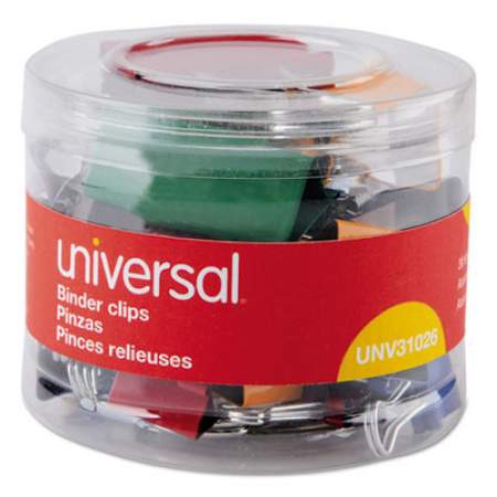 Universal Binder Clips in Dispenser Tub, Assorted Sizes and Colors, 30/Pack (31026)