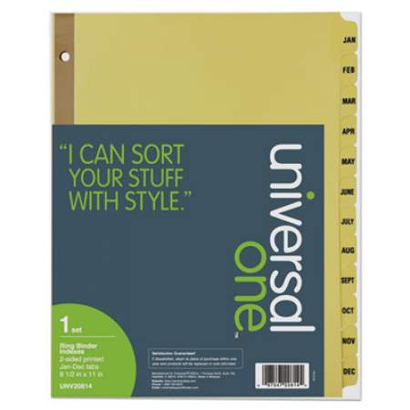 Universal Deluxe Preprinted Plastic Coated Tab Dividers with Black Printing, 12-Tab, Jan. to Dec., 11 x 8.5, Buff, 1 Set (20814)