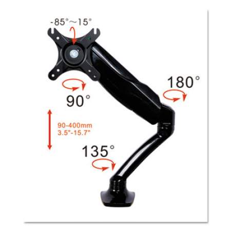 Alera AdaptivErgo Articulating Single Arm for 30" Monitors, 180 deg Rotation, 30 deg Tilt, 135 deg Pan, Black, Supports 12 lb (AEMA1L)