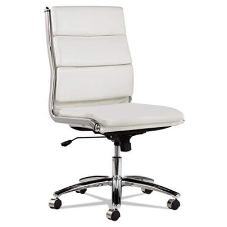 Alera Neratoli Mid-Back Slim Profile Chair, Faux Leather, Up to 275 lb, 18.3" to 21.85" Seat Height, White Seat/Back, Chrome (NR4206)