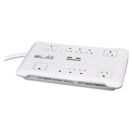 Innovera Slim Surge Protector, 10 Outlets/2 USB Charging Ports, 6 ft Cord, 2880 J, White (71670)