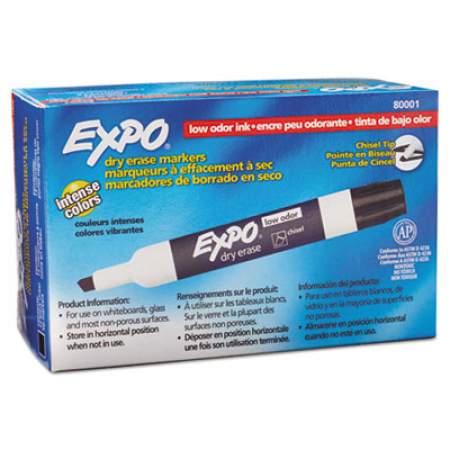 EXPO Low-Odor Dry-Erase Marker, Broad Chisel Tip, Black, Dozen (80001)