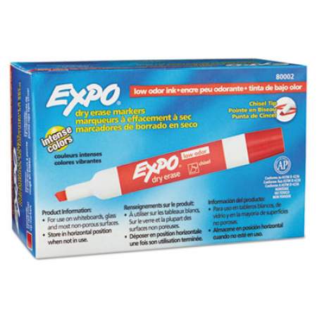 EXPO Low-Odor Dry-Erase Marker, Broad Chisel Tip, Red, Dozen (80002)