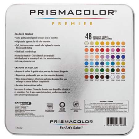 Prismacolor Premier Colored Pencil, 3 mm, 2B (#1), Assorted Lead/Barrel Colors, 48/Pack (3598THT)