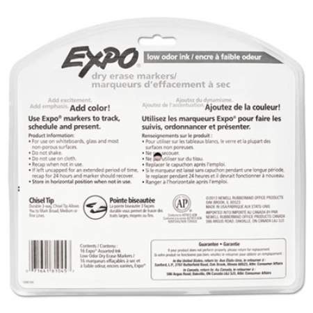 EXPO Low-Odor Dry-Erase Marker, Broad Chisel Tip, Assorted Colors, 16/Set (81045)
