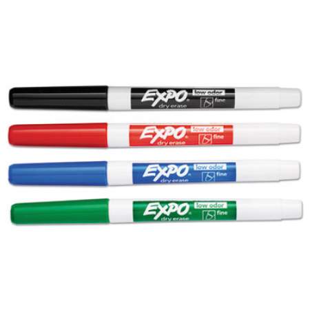 EXPO Low-Odor Dry-Erase Marker, Fine Bullet Tip, Assorted Colors, 4/Set (86074)