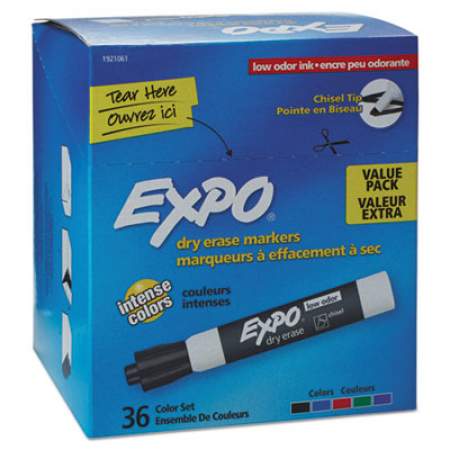 EXPO Low-Odor Dry-Erase Marker Value Pack, Broad Chisel Tip, Assorted Colors, 36/Box (1921061)