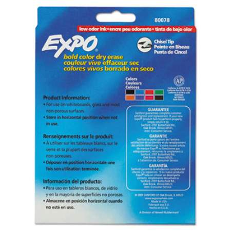 EXPO Low-Odor Dry-Erase Marker, Broad Chisel Tip, Assorted Colors, 8/Set (80078)