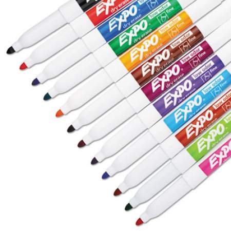 EXPO Low-Odor Dry-Erase Marker, Fine Bullet Tip, Assorted Colors, 12/Set (86603)