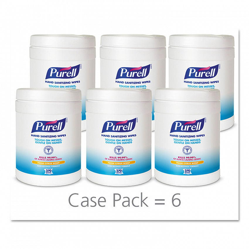 Sanitizing Hand Wipes, 6.75 x 6, Fresh Citrus, White, 270/Canister, 6 Canisters/Carton (911306CT)