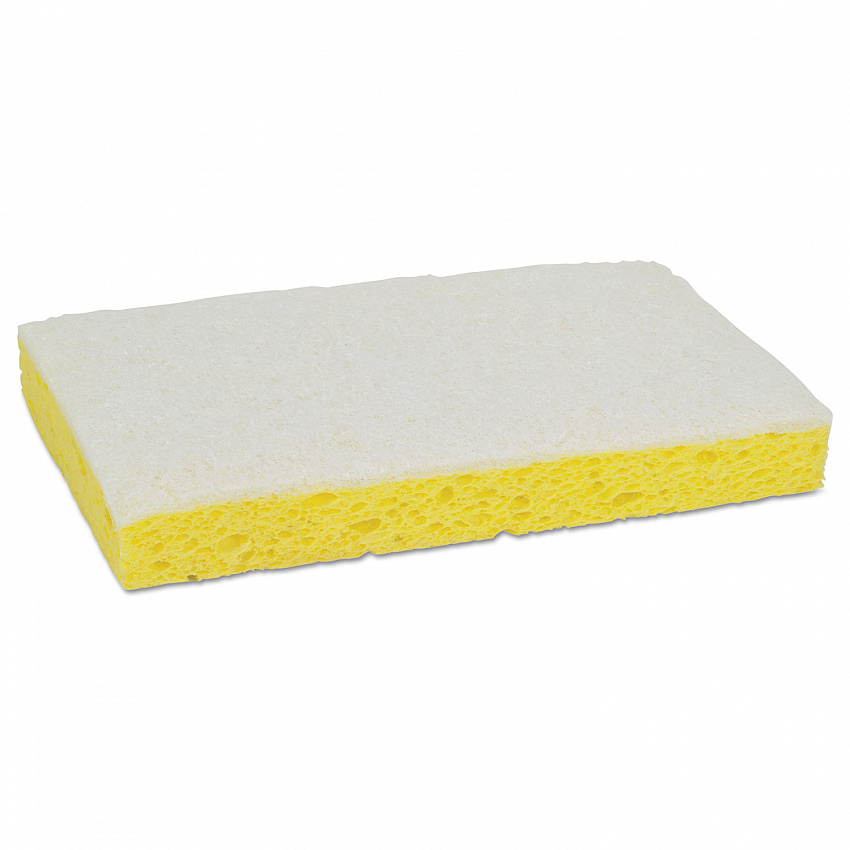 Light-Duty Scrubbing Sponge, #63, 3.6 x 6.1, 0.7" Thick, Yellow/White, 20/Carton (08251)