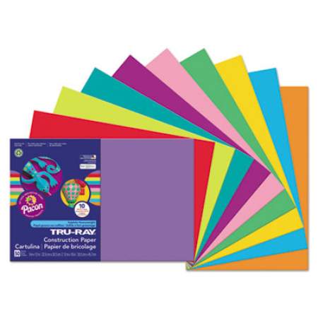 Pacon Tru-Ray Construction Paper, 76lb, 12 x 18, Assorted Bright Colors, 50/Pack (102941)