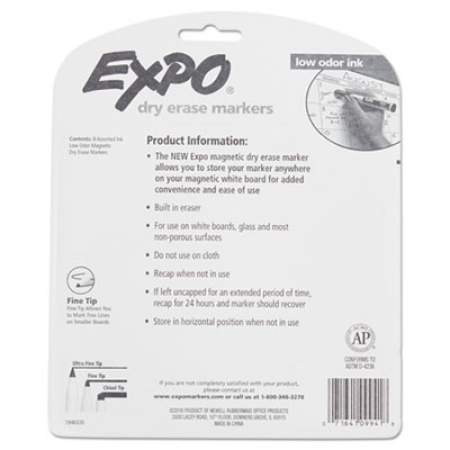 EXPO Magnetic Dry Erase Marker, Fine Bullet Tip, Assorted Colors, 8/Pack (1944748)