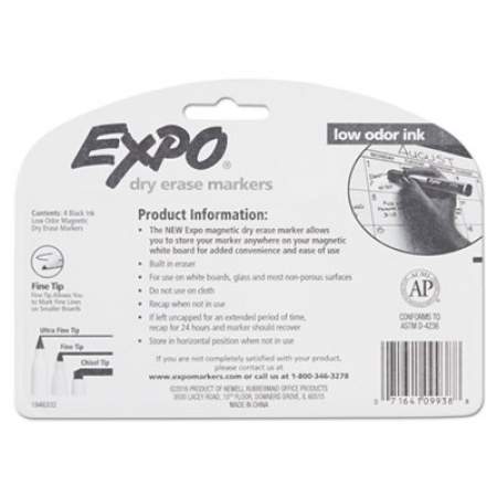 EXPO Magnetic Dry Erase Marker, Fine Bullet Tip, Black, 4/Pack (1944745)