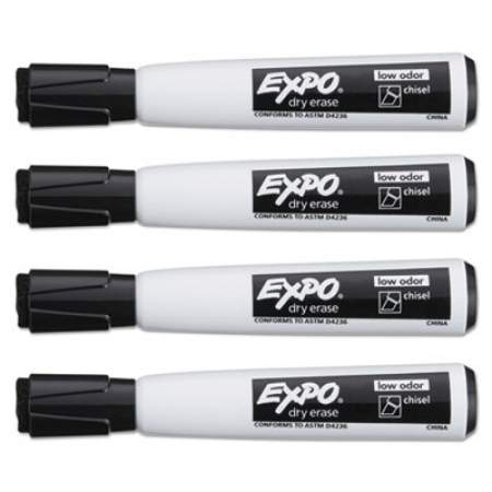 EXPO Magnetic Dry Erase Marker, Broad Chisel Tip, Black, 4/Pack (1944729)