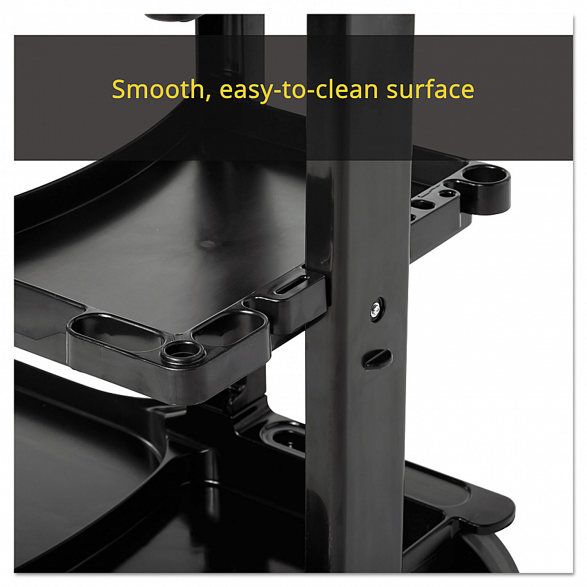 Multi-Shelf Cleaning Cart, Plastic, 4 Shelves, 1 Bin, 20" x 45" x 38.25", Black (617388BK)