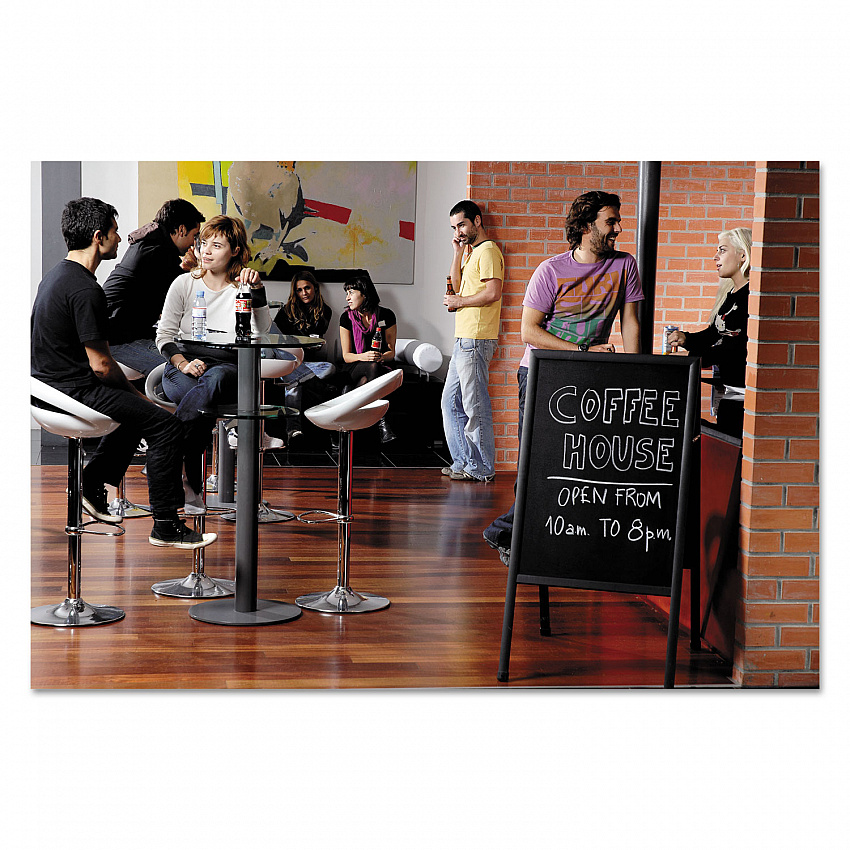 Reversible Wet Erase Sign Board, Black 23" x 33" Surface, Satin Aluminum Frame, 24" x 24" x 42" (DKT30505072)