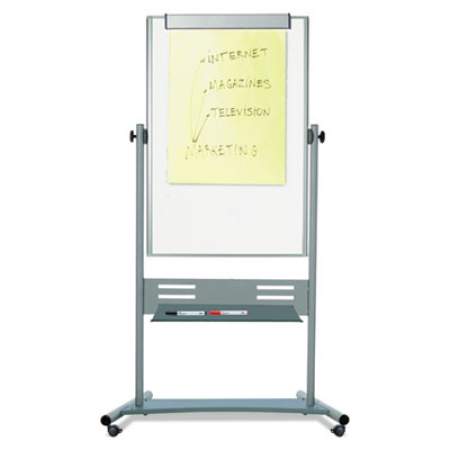 MasterVision Magnetic Reversible Mobile Easel, Vertical Orientation, 35.4" x 47.2", Board, 80" Tall Easel, White/Silver (QR5203)