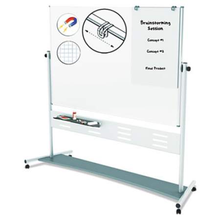 MasterVision Magnetic Reversible Mobile Easel, Horizontal Orientation, 70.8" x 47.2" Board, 80" Tall Easel, White/Silver (QR5507)