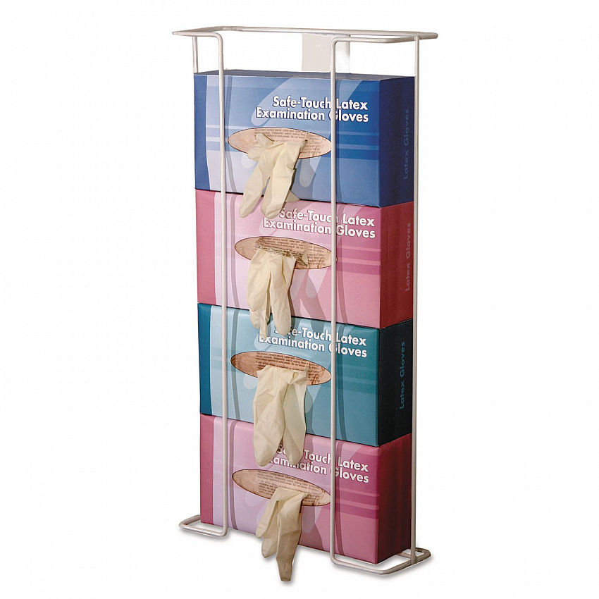 Wire Wall-Mount Glove Box Holder, 4-Box, Horizontal, Stainless Steel, White, 11 x 4 x 22 (BHQH004060)