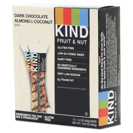 KIND Fruit and Nut Bars, Dark Chocolate Almond and Coconut, 1.4 oz Bar, 12/Box (19987)