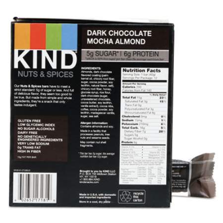 KIND Nuts and Spices Bar, Dark Chocolate Mocha Almond, 1.4 oz Bar, 12/Box (18554)