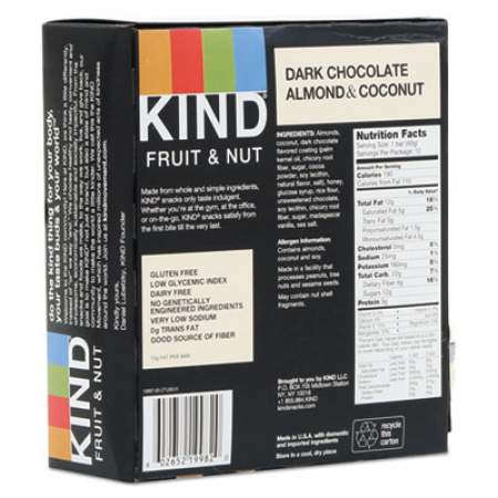 KIND Fruit and Nut Bars, Dark Chocolate Almond and Coconut, 1.4 oz Bar, 12/Box (19987)