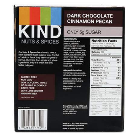 KIND Nuts and Spices Bar, Dark Chocolate Cinnamon Pecan, 1.4 oz, 12/Box (17852)