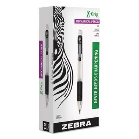 Zebra Z-Grip Mechanical Pencil, 0.7 mm, HB (#2.5), Black Lead, Clear/Black Grip Barrel, Dozen (52410)