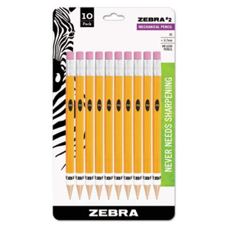 Zebra #2 Mechanical Pencils, 0.7 mm, HB (#2), Black Lead, Yellow Barrel, 10/Pack (51351)