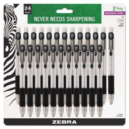 Zebra Z-Grip Mechanical Pencil, 0.7 mm, HB (#2.5), Black Lead, Clear/Black Grip Barrel, 24/Pack (15241)