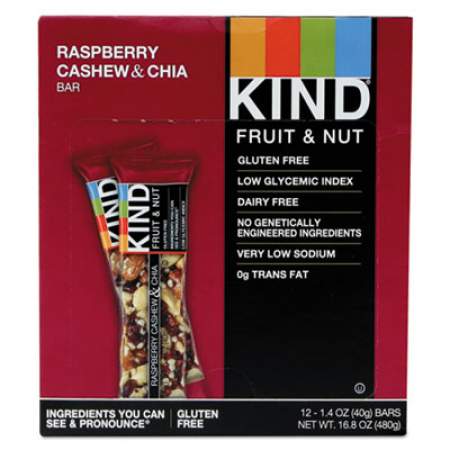 KIND Fruit and Nut Bars, Raspberry Cashew and Chia, 1.4 oz Bar, 12/Box (19989)
