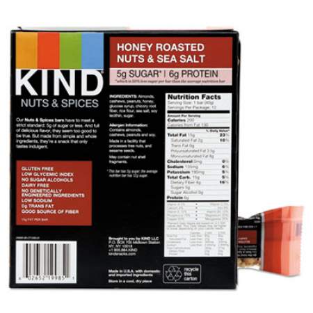 KIND Nuts and Spices Bar, Honey Roasted Nuts/Sea Salt, 1.4 oz Bar, 12/Box (19990)