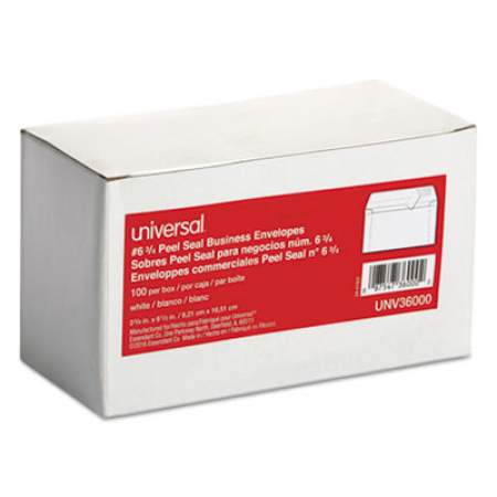Universal Peel Seal Strip Business Envelope, #6 3/4, Square Flap, Self-Adhesive Closure, 3.63 x 6.5, White, 100/Box (36000)