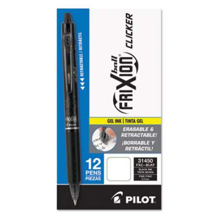 Pilot FriXion Clicker Erasable Gel Pen, Retractable, Fine 0.7 mm, Black Ink, Black Barrel (31450)