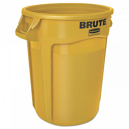 Vented Round Brute Container, 32 gal, Plastic, Yellow (2632YEL)