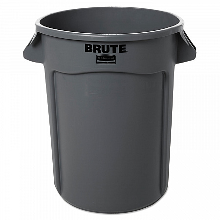 Vented Round Brute Container, 32 gal, Plastic, Gray (263200GY)