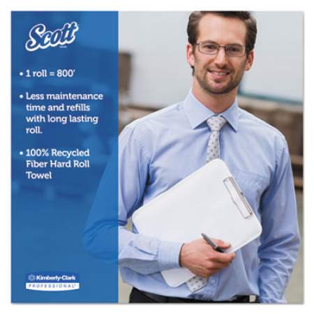 Scott Essential 100% Recycled Fiber Hard Roll Towel, 1.5" Core, White, 8" x 800 ft, 12/Carton (01052)