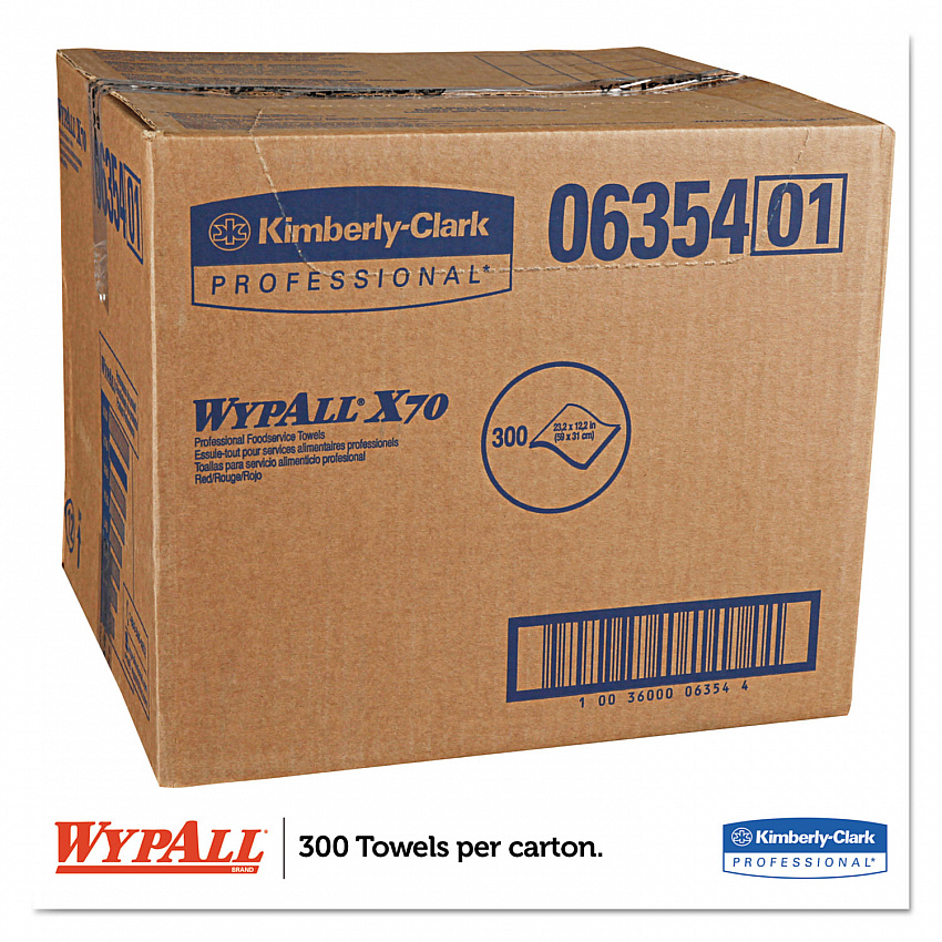 X70 Foodservice Towels, 1-Ply, 12.5 x 23.2, Red, 300/Carton (06354)