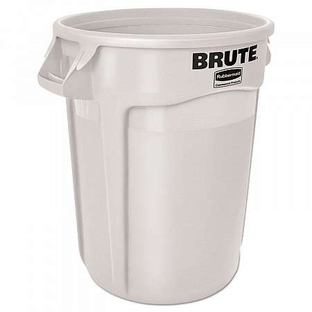 Vented Round Brute Container, 32 gal, Plastic, White (2632WHI)